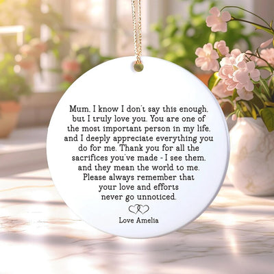 Personalized Mum Ornament, Ceramic Keepsake Gift, Mother’s Day Gift, Birthday Gift for Mum, Thank You Mum Present, Custom Gift for Her