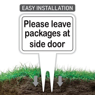 Please Leave Packages at Side Door Yard Sign 10” x 14” - Rust-free Aluminum