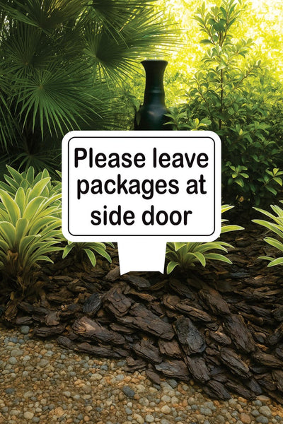 Please Leave Packages at Side Door Yard Sign 10” x 14” - Rust-free Aluminum