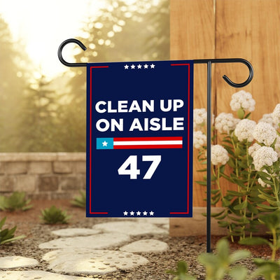 Clean Up On Aisle 47 Garden Flag, 12x18 Inch Double Sided, Resist Hate Flag, Anti-Trump, Funny Anti-Trump Anti-Elon Flag, Political Flag