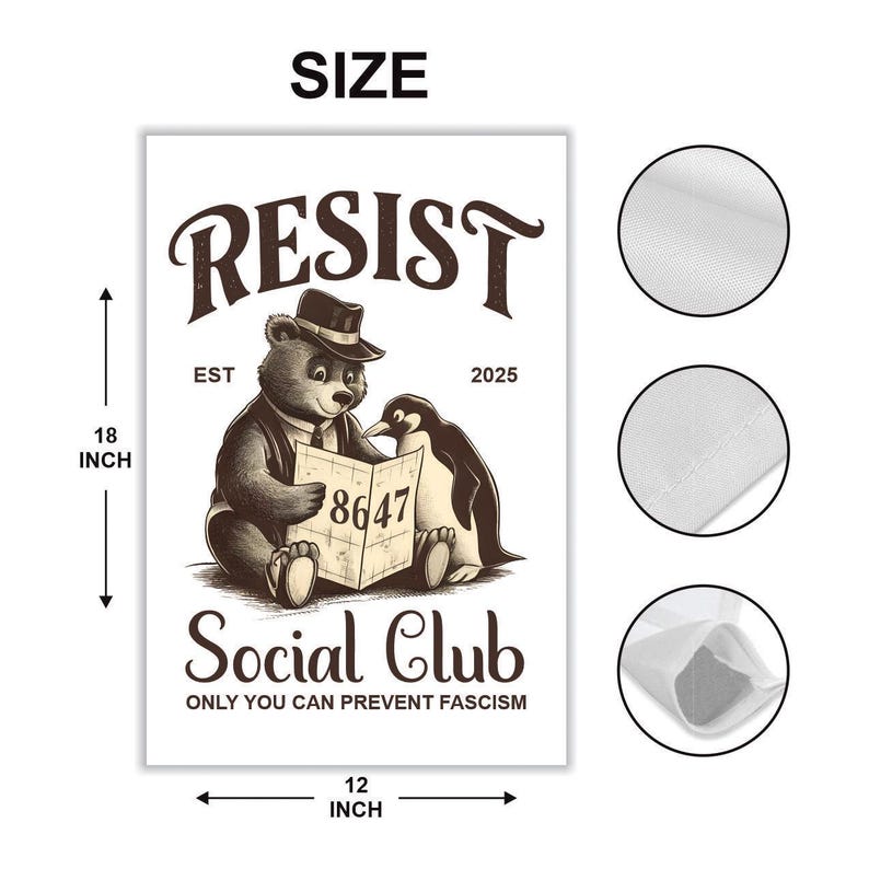 Bears Penguins RESIST Garden Flag, 12x18 Inch Double Sided, Resist Hate Flag, Anti-Trump, Funny Anti-Trump Anti-Elon Flag, Political Flag