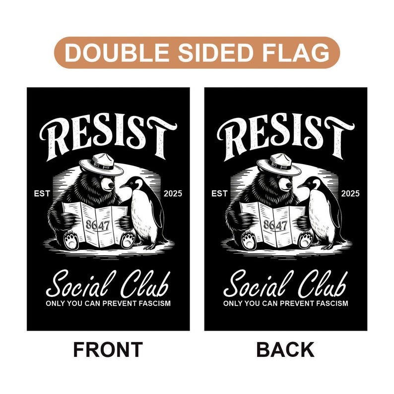 Bears Penguins RESIST Garden Flag, 12x18 Inch Double Sided, Resist Hate Flag, Anti-Trump, Funny Anti-Trump Anti-Elon Flag, Political Flag