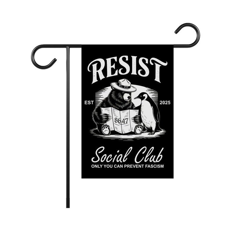 Bears Penguins RESIST Garden Flag, 12x18 Inch Double Sided, Resist Hate Flag, Anti-Trump, Funny Anti-Trump Anti-Elon Flag, Political Flag