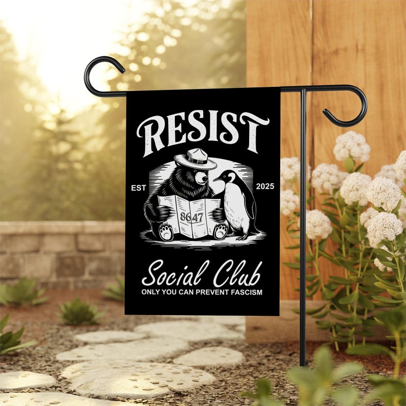 Bears Penguins RESIST Garden Flag, 12x18 Inch Double Sided, Resist Hate Flag, Anti-Trump, Funny Anti-Trump Anti-Elon Flag, Political Flag