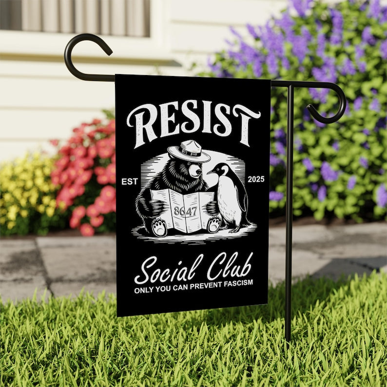 Bears Penguins RESIST Garden Flag, 12x18 Inch Double Sided, Resist Hate Flag, Anti-Trump, Funny Anti-Trump Anti-Elon Flag, Political Flag