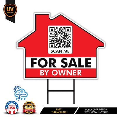 Custom for Sale by Owner Yard Sign 18" x 24", 2 Sided QR CODE Real Estate Lawn Sign Personalized for Sale by Owner Signs with Metal H-Stake