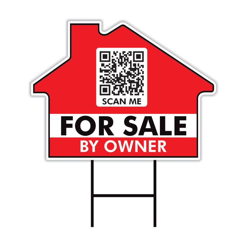 Custom for Sale by Owner Yard Sign 18" x 24", 2 Sided QR CODE Real Estate Lawn Sign Personalized for Sale by Owner Signs with Metal H-Stake
