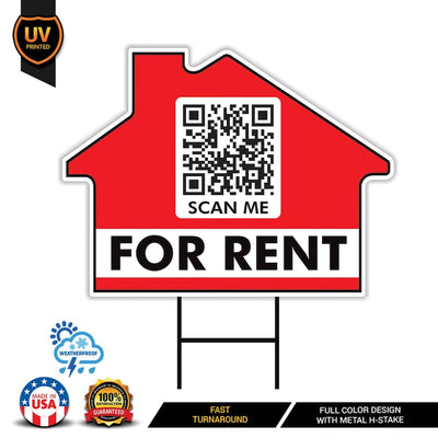 Custom for Rent Yard Sign 18" x 24", Double Sided Add QR CODE Real Estate Lawn Sign Personalized for Rent Signs with Metal H-Stake