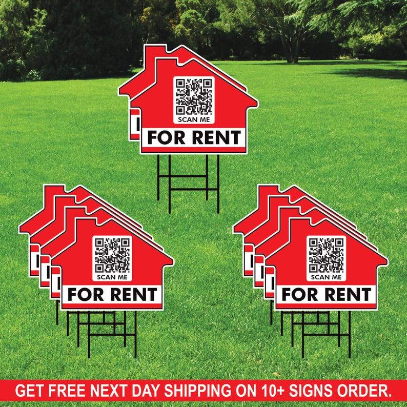 Custom for Rent Yard Sign 18" x 24", Double Sided Add QR CODE Real Estate Lawn Sign Personalized for Rent Signs with Metal H-Stake