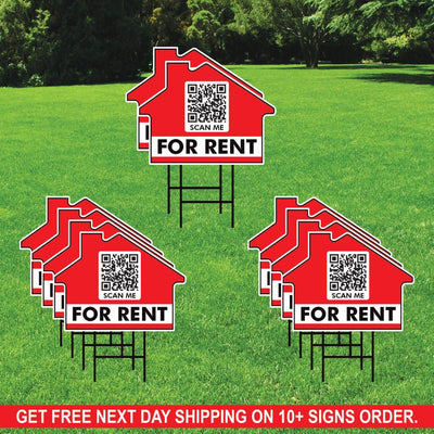 Custom for Rent Yard Sign 18" x 24", Double Sided Add QR CODE Real Estate Lawn Sign Personalized for Rent Signs with Metal H-Stake