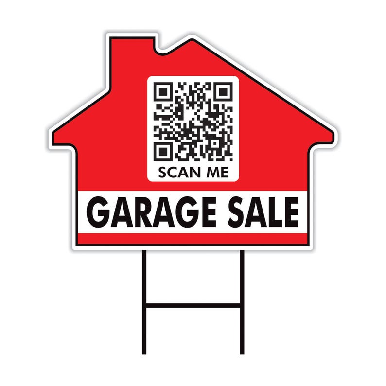 Custom Garage Sale Yard Sign 18" x 24", Double Sided QR CODE Real Estate Sign, Advertise Your Event & Items Online Signs with Metal H-Stake