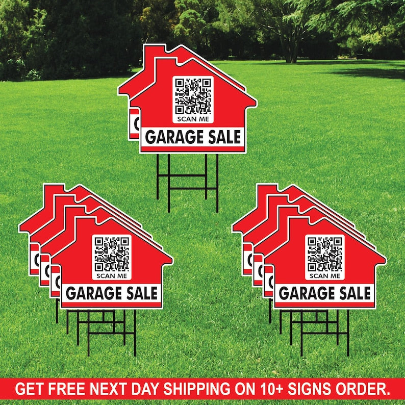 Custom Garage Sale Yard Sign 18" x 24", Double Sided QR CODE Real Estate Sign, Advertise Your Event & Items Online Signs with Metal H-Stake