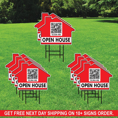 Custom Open House Yard Sign 18" x 24", 2 Sided QR CODE Real Estate Lawn Sign Personalized For Sale By Owner Realtor Signs with Metal H-Stake