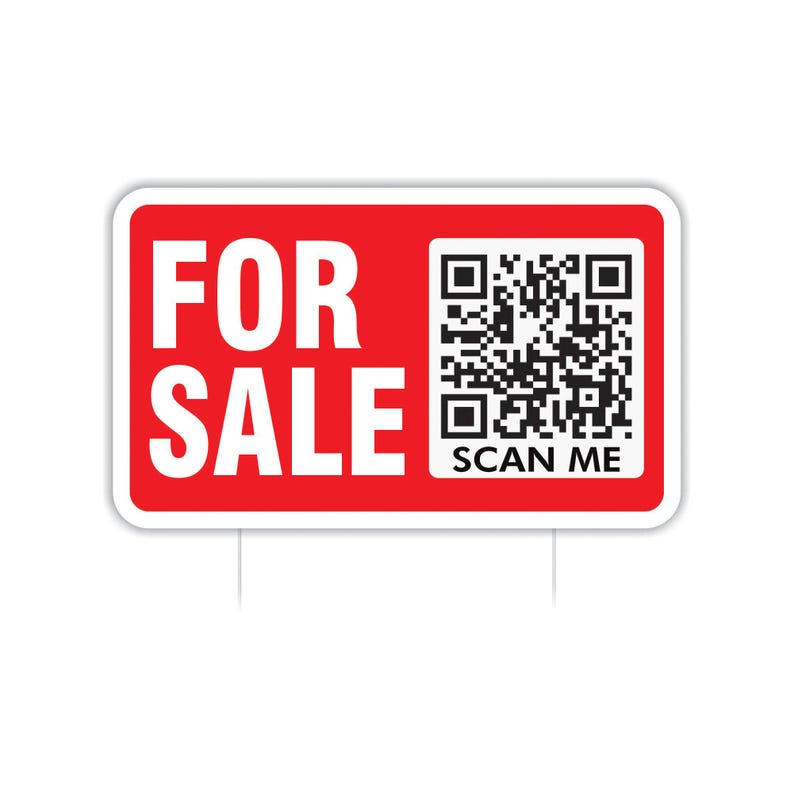 Custom For Sale Yard Sign 14" x 8", 2 Sided QR CODE Real Estate Lawn Sign Personalized For Sale By Owner Realtor Signs with Metal Stakes