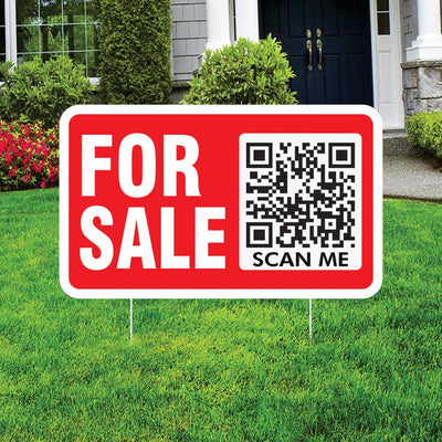 Custom For Sale Yard Sign 14" x 8", 2 Sided QR CODE Real Estate Lawn Sign Personalized For Sale By Owner Realtor Signs with Metal Stakes