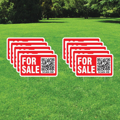 Custom For Sale Yard Sign 14" x 8", 2 Sided QR CODE Real Estate Lawn Sign Personalized For Sale By Owner Realtor Signs with Metal Stakes