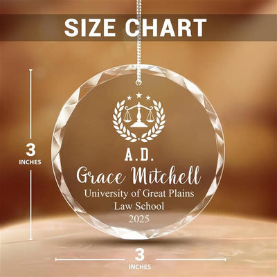 Law Degree Graduation Crystal Ornament, Personalized Lawyer Gift, Custom Class of 2025 Keepsake, Law School Grad Christmas Ornament