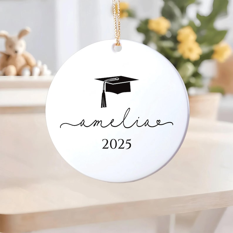 Personalized Graduation Ornament, Ceramic Keepsake Gift, Class of 2025 College Graduation, Master’s or PhD Degree Present, Custom Grad Gift
