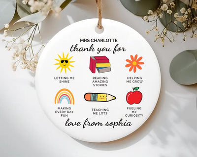 Teacher Thank You Ceramic Ornament, Custom Teacher Keepsake Gift, Appreciation Gift for Her, Birthday Graduation Gift, End of Year Thank You