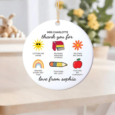 Teacher Thank You Ceramic Ornament, Custom Teacher Keepsake Gift, Appreciation Gift for Her, Birthday Graduation Gift, End of Year Thank You