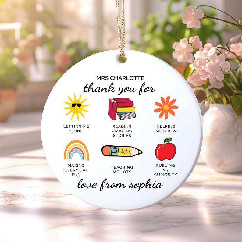Teacher Thank You Ceramic Ornament, Custom Teacher Keepsake Gift, Appreciation Gift for Her, Birthday Graduation Gift, End of Year Thank You