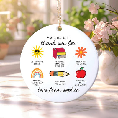Teacher Thank You Ceramic Ornament, Custom Teacher Keepsake Gift, Appreciation Gift for Her, Birthday Graduation Gift, End of Year Thank You