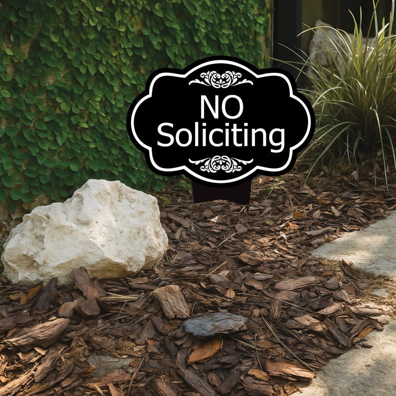 No Soliciting Yard Sign, Rust-Free Aluminum Lawn Sign with Stake, 10x14 Outdoor Front Door Sign