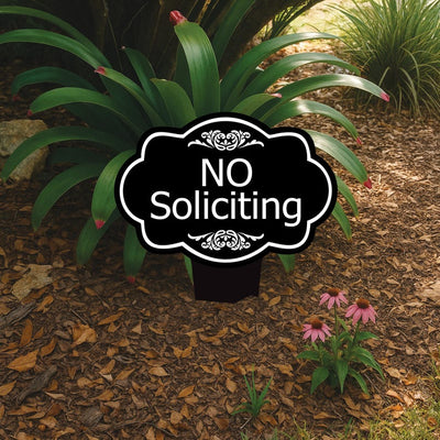 No Soliciting Yard Sign, Rust-Free Aluminum Lawn Sign with Stake, 10x14 Outdoor Front Door Sign