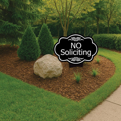 No Soliciting Yard Sign, Rust-Free Aluminum Lawn Sign with Stake, 10x14 Outdoor Front Door Sign