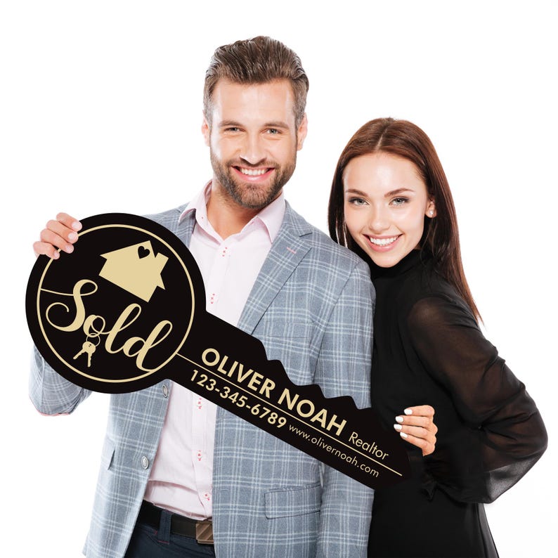 Personalized Real Estate Marketing Key Cutout Sign, Customized Realtor Social Media Photo Props, Realtor Key Sign, Customized Just Sold Key