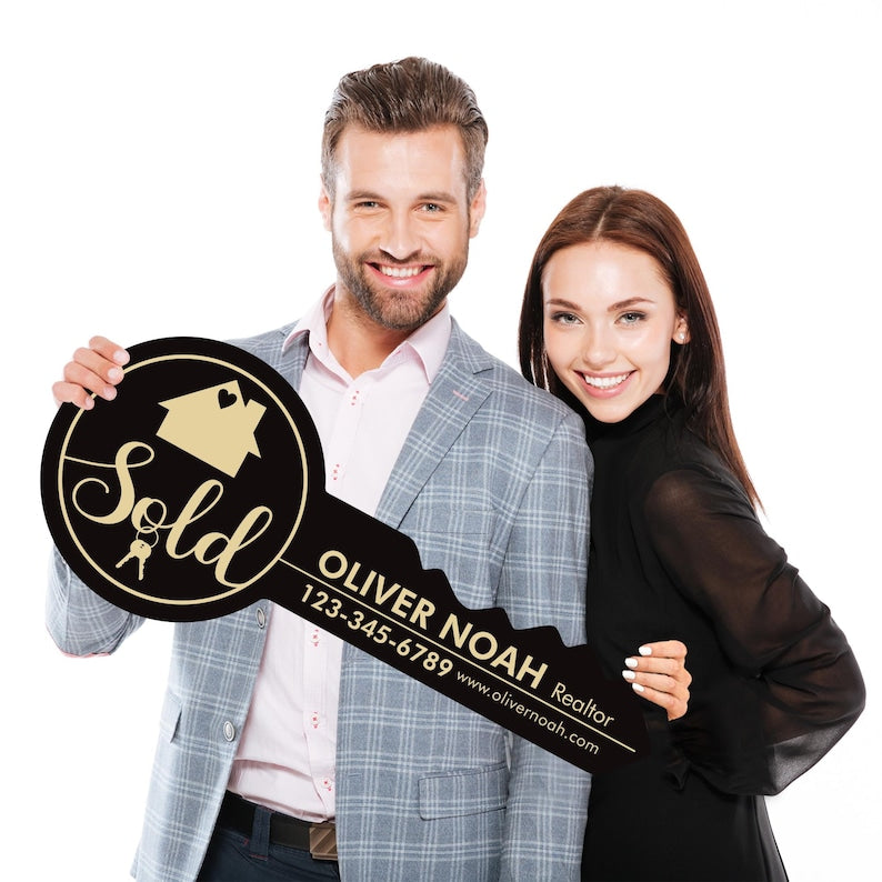 Personalized Real Estate Marketing Key Cutout Sign, Customized Realtor Social Media Photo Props, Realtor Key Sign, Customized Just Sold Key