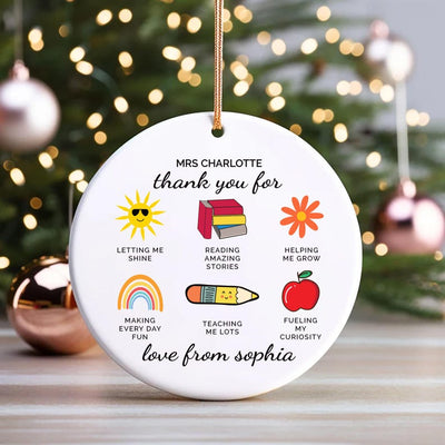 Teacher Thank You Ceramic Ornament, Custom Teacher Keepsake Gift, Appreciation Gift for Her, Birthday Graduation Gift, End of Year Thank You