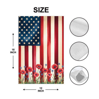 American Flag Flower Garden Flag, Poppy and Myosotis Yard Flag, Patriotic Memorial Day Outdoor Decor, 4th of July Summer Lawn Decoration
