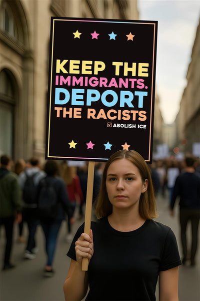 Abolish ICE Protest Sign, Anti-Trump Keep the Immigrants, Deport the Racists, Political Activist Poster, Resist Fascism Rally Sign