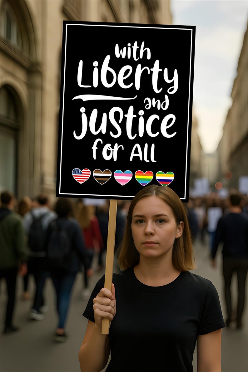 With Liberty And Justice For All Protest Sign, Anti-Trump No Kings In America, Political Activist Poster, Rally Sign, Resist Fascism Poster