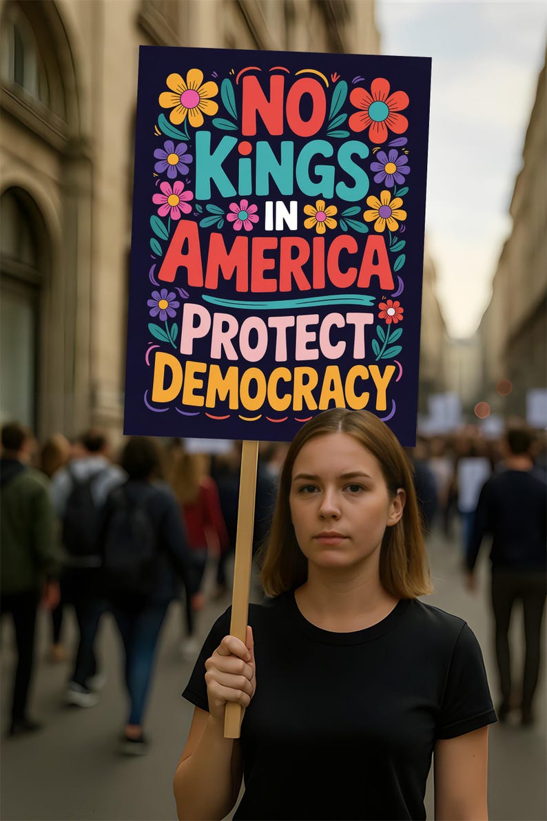 No Kings, No Dictators Protest Sign, Anti-Trump Resistance, Political Activist Poster, Rally Sign, Resist Fascism Protest Poster