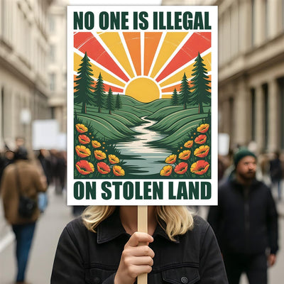 No One Is Illegal On Stolen Land Protest Sign, Anti-Trump Resistance, Political Activist Poster, Rally Sign, Resist Fascism Protest Poster