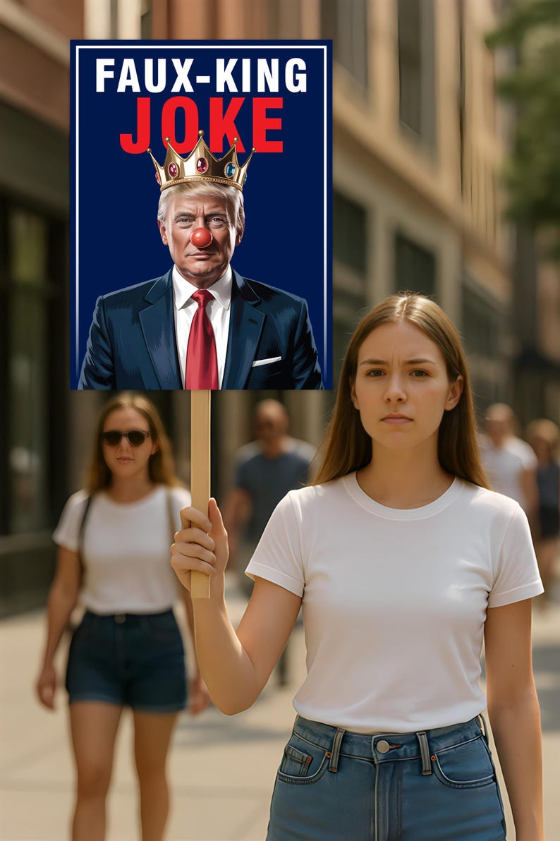 Faux King Joke, No Kings In America Protest Sign, Anti-Trump, Political Activist Poster, Rally Sign, Resist Fascism Protest Poster