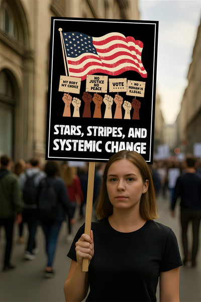 Stars, Stripes & Systemic Change Protest Sign, Anti-Trump Resistance, Political Activist Poster, Resist Fascism, Resist Rascism Rally Sign