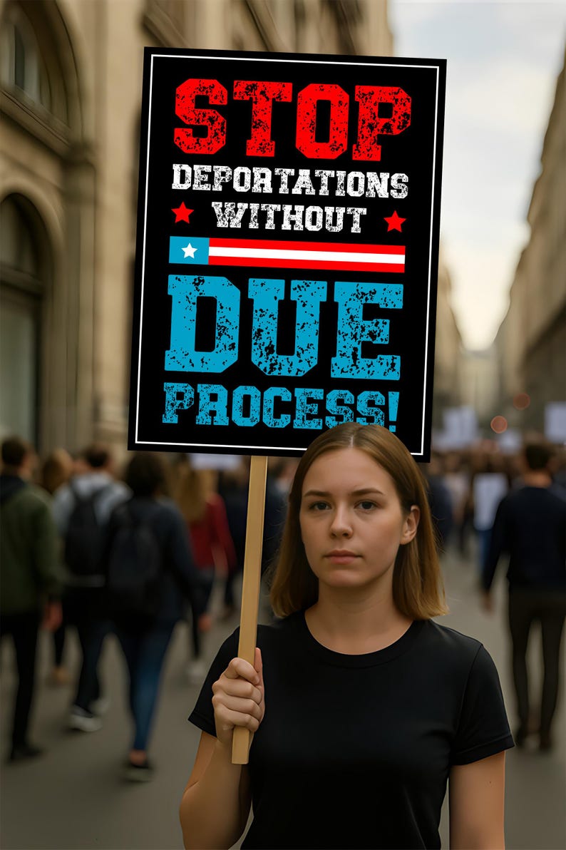 Stop Deportations Without Due Process Protest Sign, Anti-Trump, Political Activist Poster, Resist Fascism, Resist Rascism Rally Sign