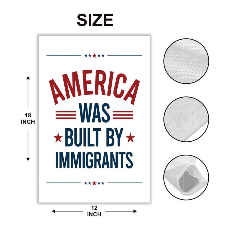 America Was Built By Immigrants Garden Flag, 12x18 Inch Double Sided, Resist Hate, Anti-Trump Flag, Resist Racism Flag, Resist Fascism Flag
