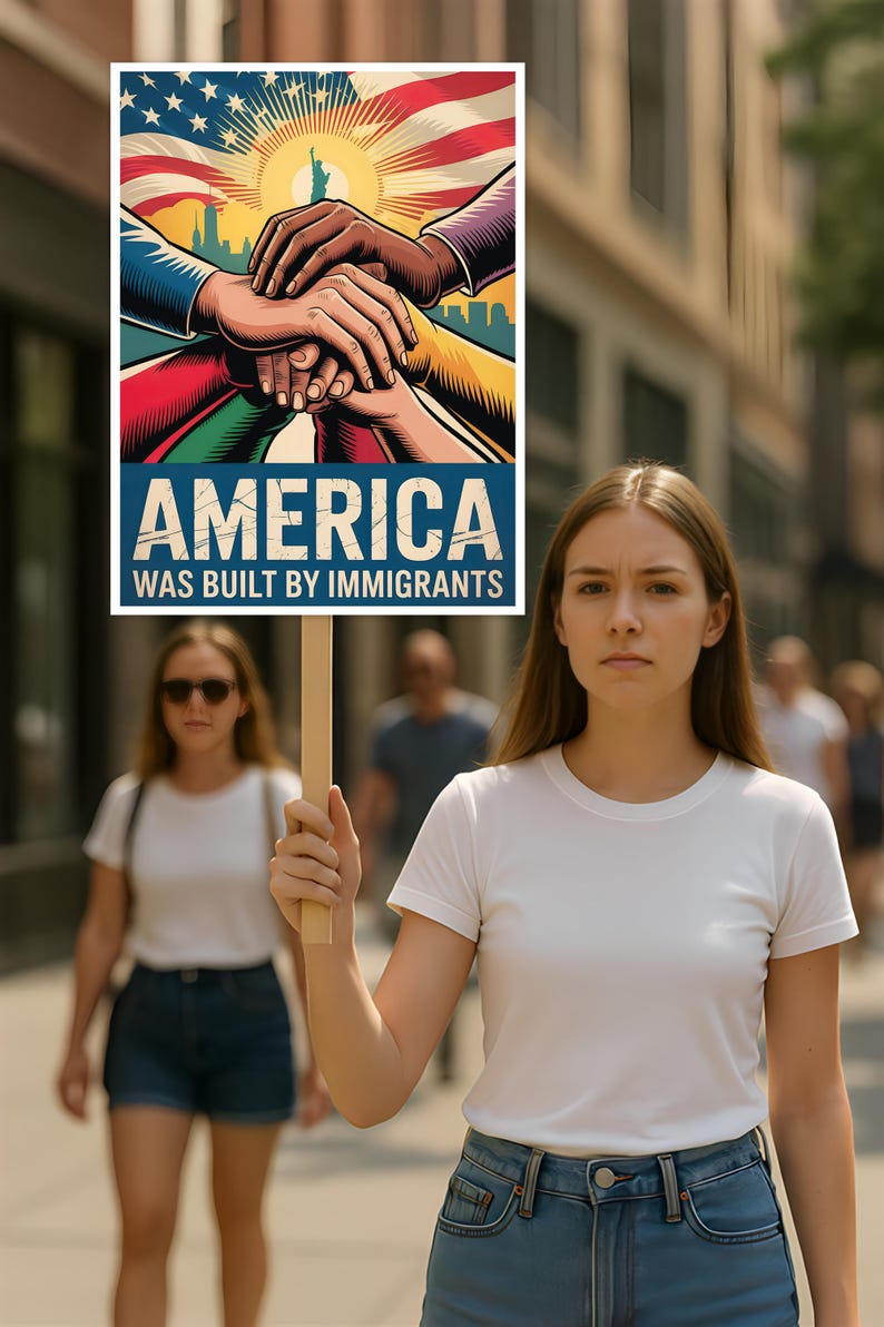 America Was Built By Immigrants Protest Sign, Anti-Trump Resistance, Political Activist Poster, Rally Sign, Resist Fascism, Resist Rascism