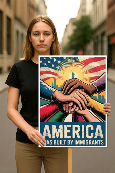America Was Built By Immigrants Protest Sign, Anti-Trump Resistance, Political Activist Poster, Rally Sign, Resist Fascism, Resist Rascism