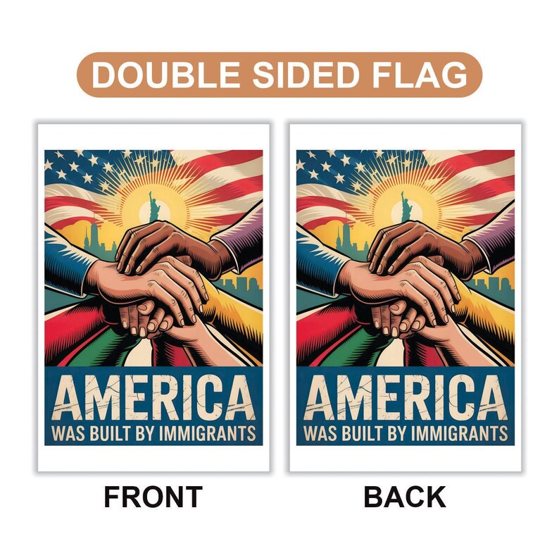 America Was Built By Immigrants Garden Flag, 12x18 Inch Double Sided, Resist Hate, Anti-Trump Flag, Resist Racism Flag, Resist Fascism Flag