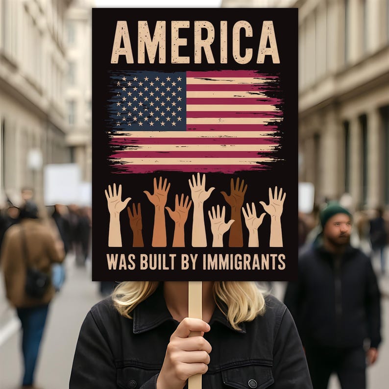 America Was Built By Immigrants Protest Sign, Anti-Trump Resistance, Political Activist Poster, Rally Sign, Resist Fascism, Resist Rascism