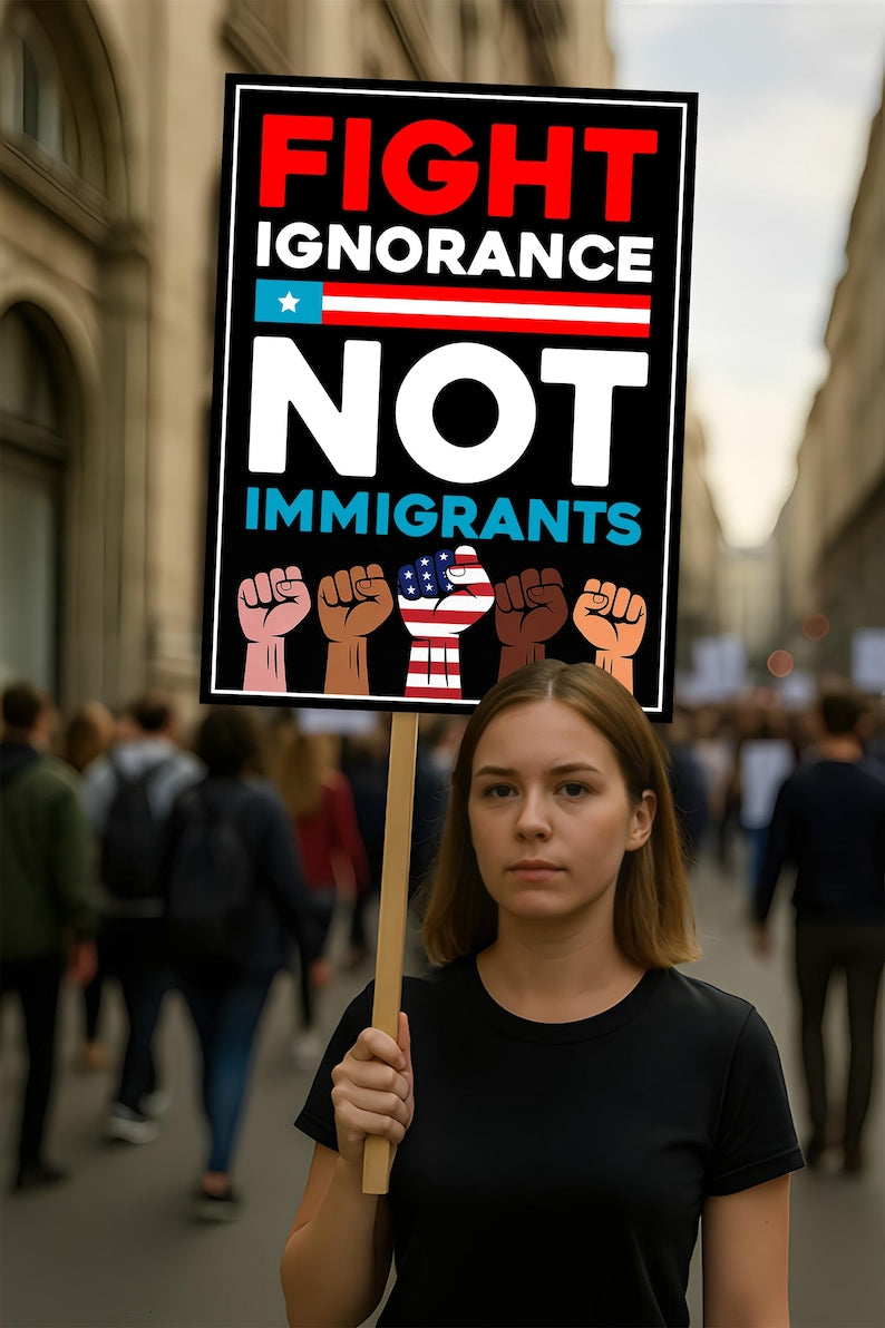 Fight Ignorance Not Immigrants Sign, Anti-Trump Resistance, Political Activist Poster, Resist Fascism Rally Sign