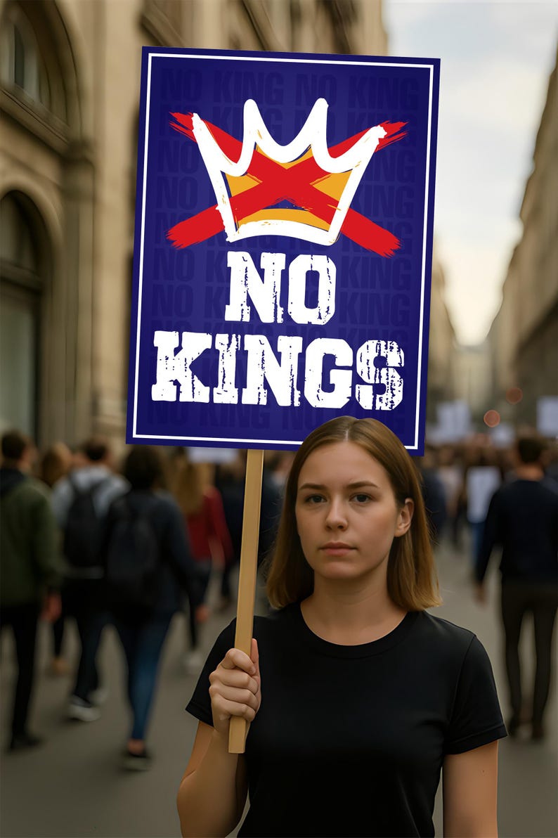 No Kings In America Protest Sign, Anti-Trump Resistance, Political Activist Poster, Rally Sign, Resist Fascism Protest Poster
