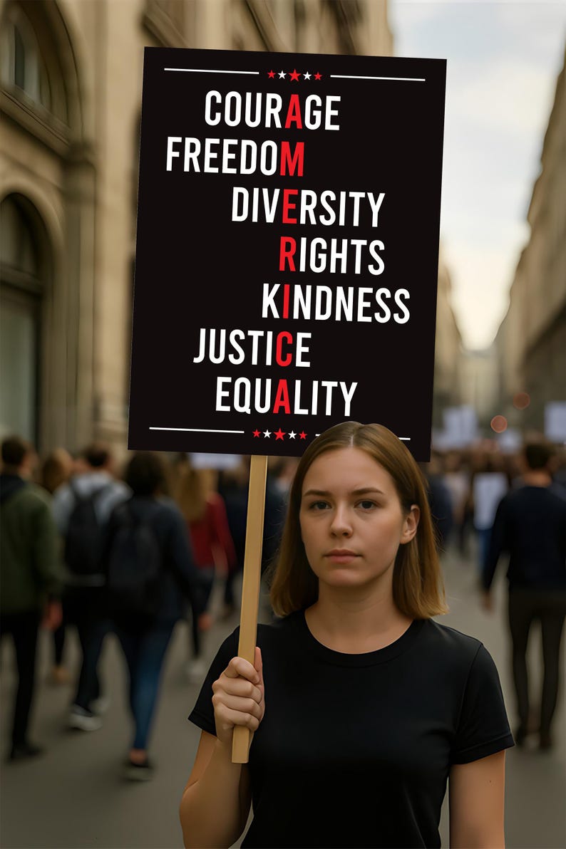 Courage Freedom Diversity Right Kindness Justice Equality Sign, Anti-Trump, Political Activist Rally Sign, Resist Fascism Protest Poster