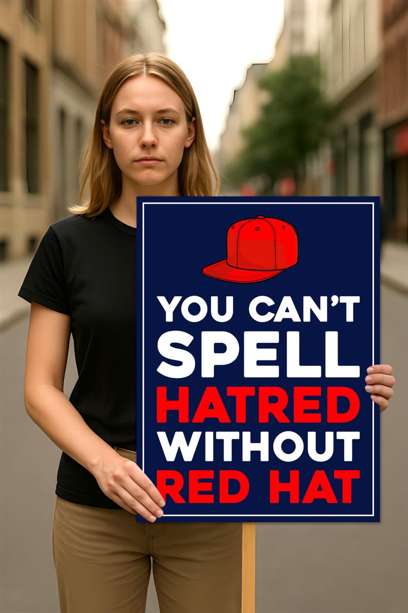 No Kings In America Protest Sign, Anti-Trump Resistance, You Can't Spell Hatred Without Red Hat, Rally Sign, Resist Fascism Protest Poster