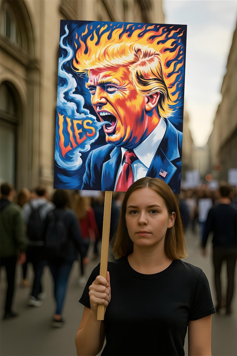 Trump Lies - No Kings In America Protest Sign, Anti-Trump Resistance, Political Activist Poster, Rally Sign, Resist Fascism Protest Poster